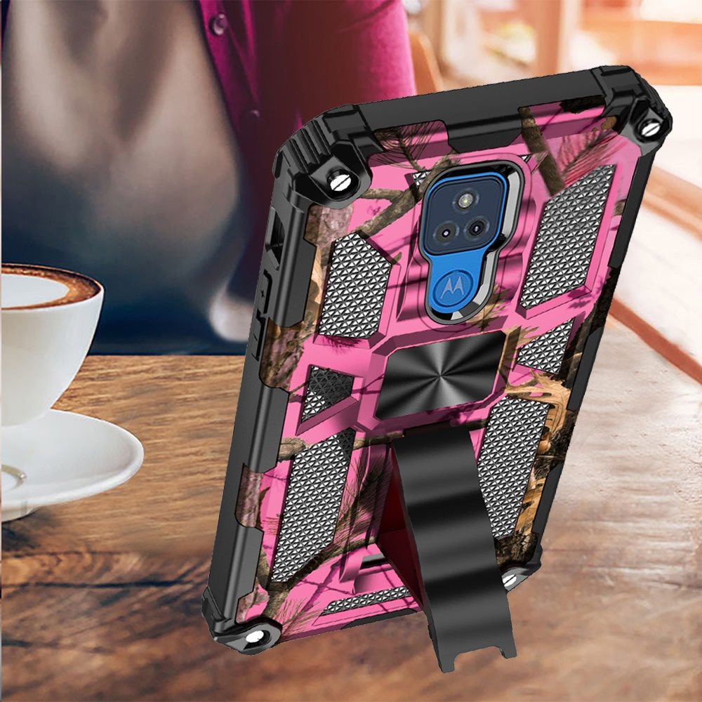 MOTO G PLAY (2021) Machine Design Magnetic Kickstand Case Cover - Camo Pink(1100826)