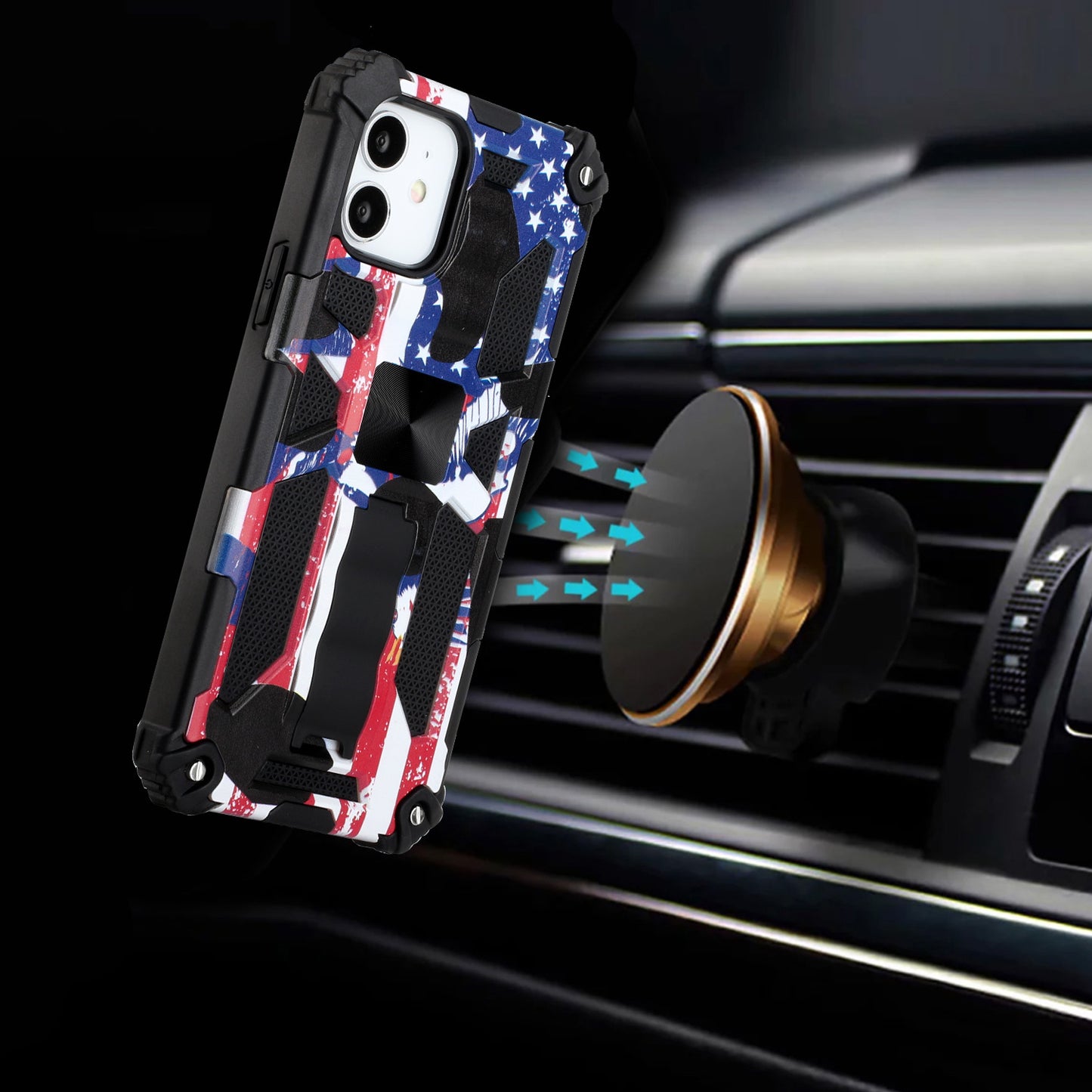 Apple iPhone 13 Pro Max 6.7 Machine Design Magnetic Kickstand Case Cover - American Flag (1102167)