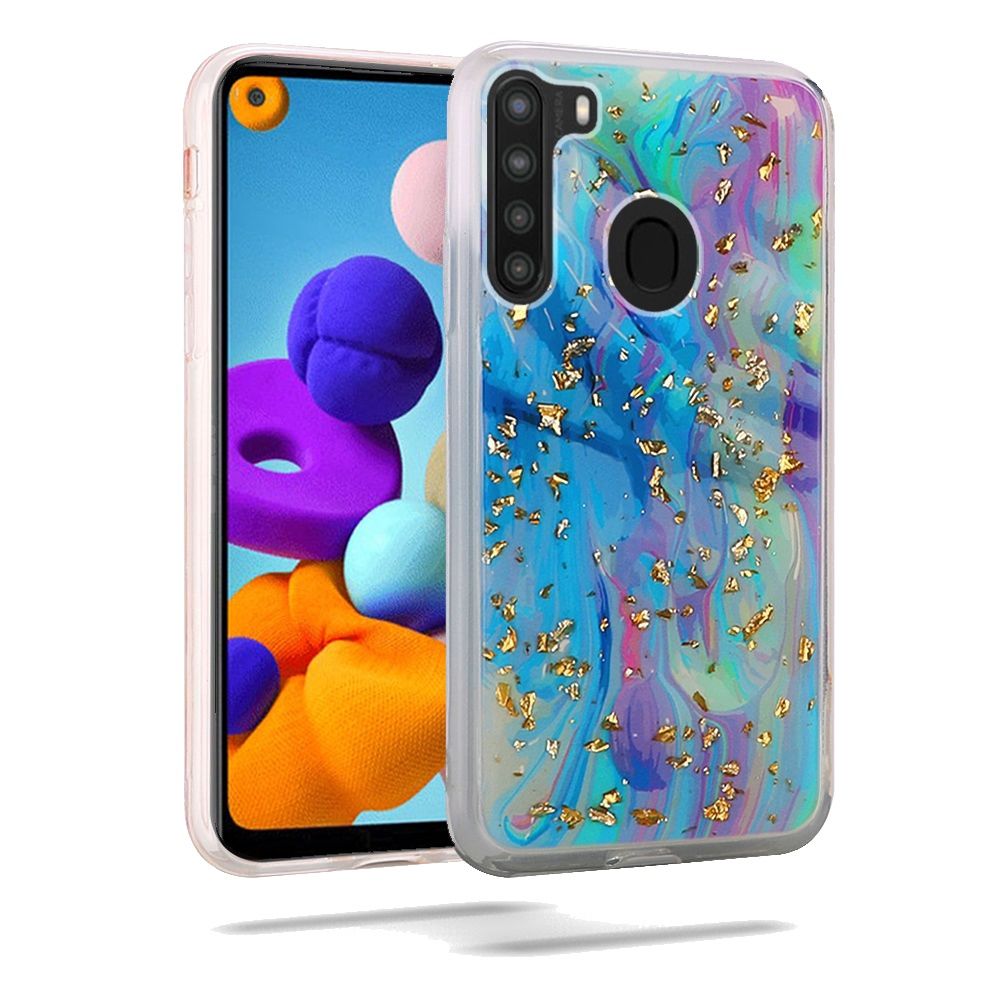 Samsung Galaxy A11 Marble Glitter Shiny TPU Case Cover - Colorful Galaxy (110067)