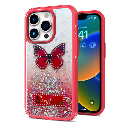Apple iPhone SE 3 (2022) SE/8/7 Happy Glitter Epoxy Smile Butterfly Ornaments Hybrid Case Cover - Red (1104964)