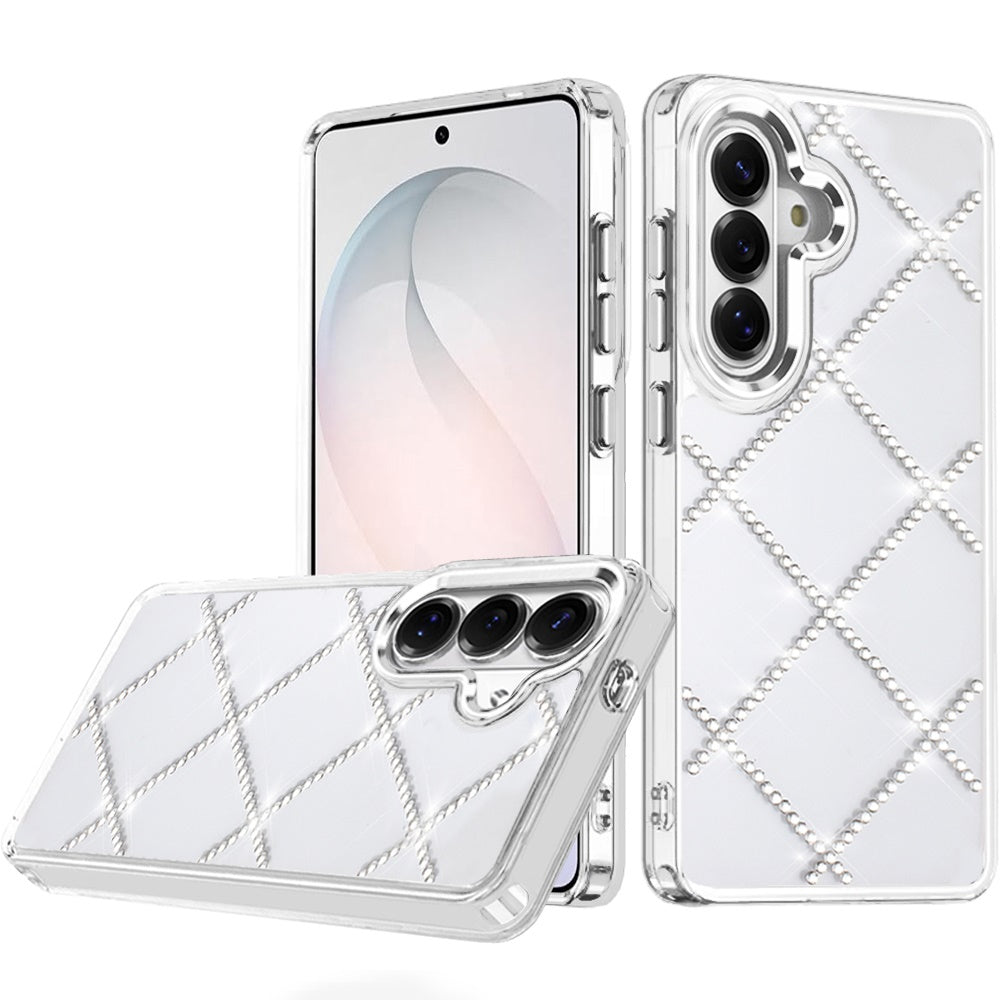 Samsung Galaxy s26 FE Gem Glitter Diamond Transparent Hard Colorful TPU Hybrid Case - Silver (1108164) (MSRP $49.99)