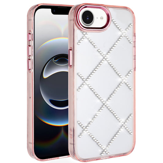 iPhone 17E / 16E Gem Glitter Diamond Transparent Hard Colorful TPU Hybrid Case - Rose Gold ( 1107629) (MSRP $49.99)