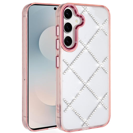 Samsung s25 FE Gem Glitter Diamond Transparent Hard Colorful TPU Hybrid Case - Rose Gold ( 1103414) (MSRP $49.99) )