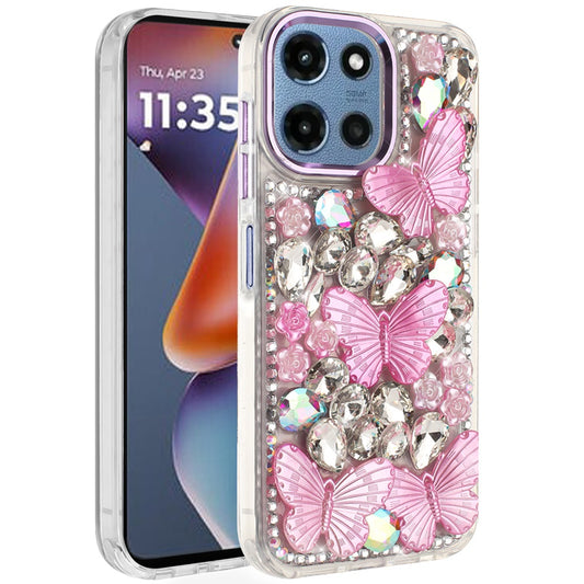 Moto G 5G 2025/2026 - G Play 2026 - Lavished Floral Butterfly Bling Stones Hybrid Case - Purple  (1108090) (MSRP $59.99)