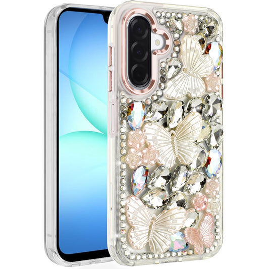 Samsung A17 / A16 5G Lavished Floral Butterfly Bling Stones Hybrid Case - Rose Gold  (1108097) (MSRP $59.99)
