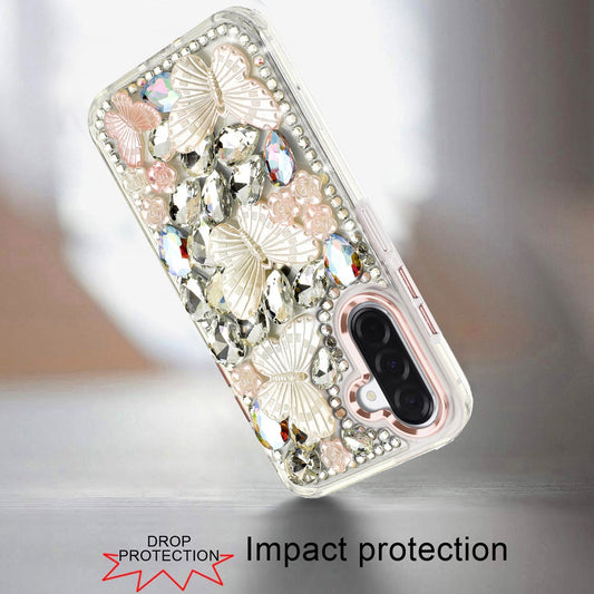 Samsung A17 / A16 5G Lavished Floral Butterfly Bling Stones Hybrid Case - Rose Gold  (1108097) (MSRP $59.99)