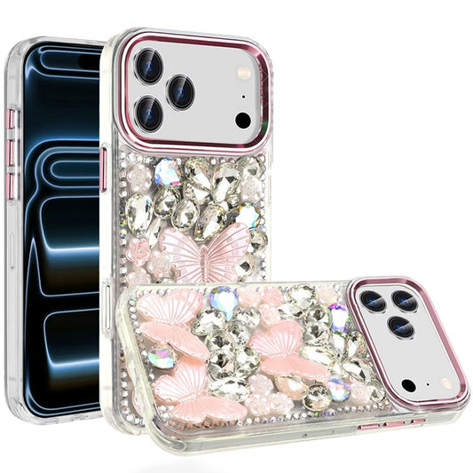 Apple iPhone 18/17 Pro Lavished Floral Butterfly Bling Stones Hybrid Case - Pink (1108213) MSRP (69.99)
