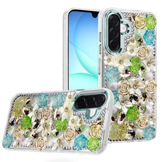 Samsung A17 / A16 5G  Muti-Color Rose Bling Stones Ornaments Case - Green  (1108094) (MSRP $59.99)