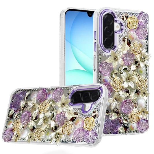 Samsung A17 / A16 5G  Muti-Color Rose Bling Stones Ornaments Case - Purple  (1108095) (MSRP $59.99)