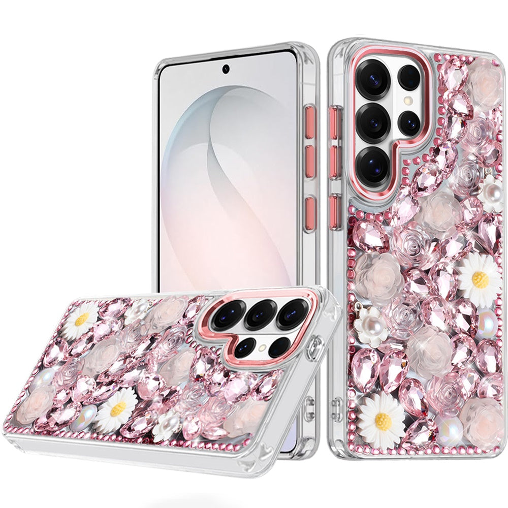 Samsung s26 Ultra Spectacular Full Bling Stones Glitter HQ Hybrid Floral Series - Pink ( 1107870) (MSRP $49.99)