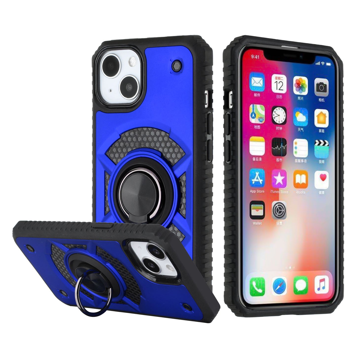 Apple iPhone 12 Pro Max 6.7 MATRIX Design Magnetic Ring Stand Hybrid Case Cover - Blue (1103392)