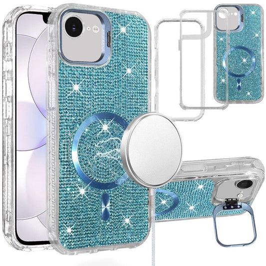 iPhone 17E / 16E / SE4 Luxury Glitter Magnetic Hybrid Case with Camera Stand - Light Blue (1108282)(MSRP $49.99)