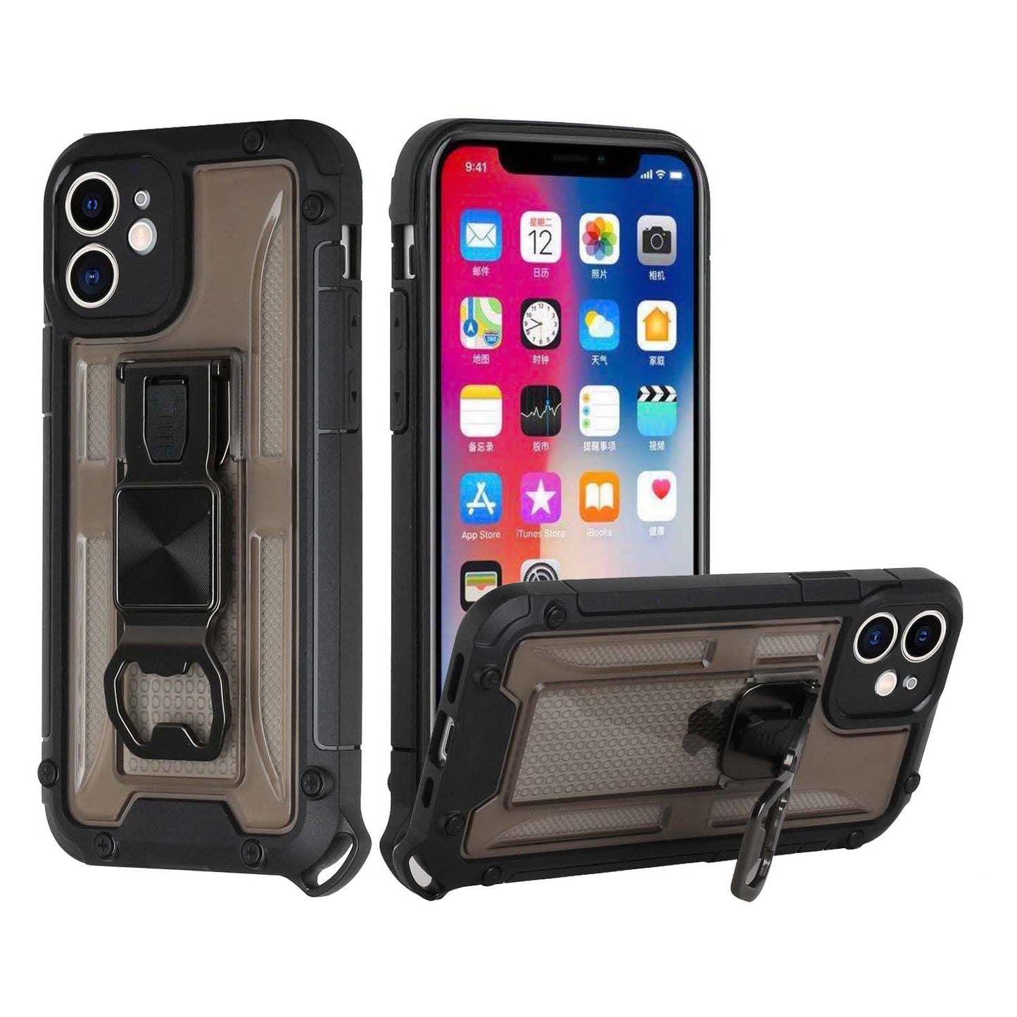 Apple iPhone 13 Pro 6.1 Opener Metal Magnetic Kickstand Hybrid Case Cover - Black (1102153)