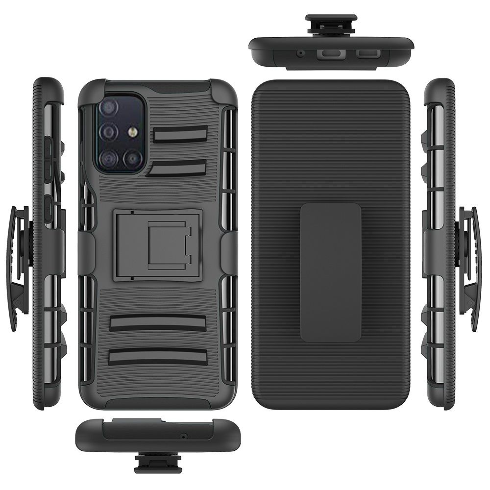 Galaxy A51 5G Rubberized Holster Clip Kickstand Case - Black/Black (10994)