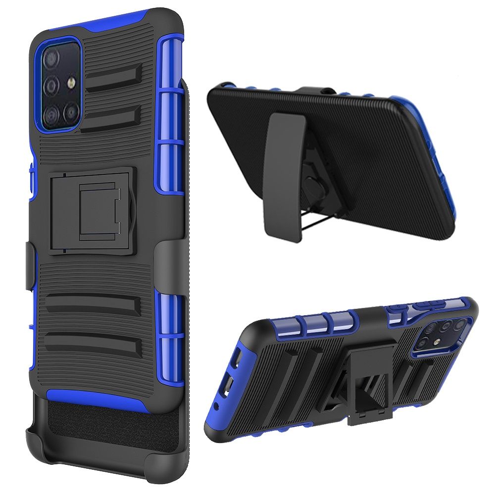 Galaxy A51 5G Rubberized Holster Clip Kickstand Case - Black/Blue (10996)