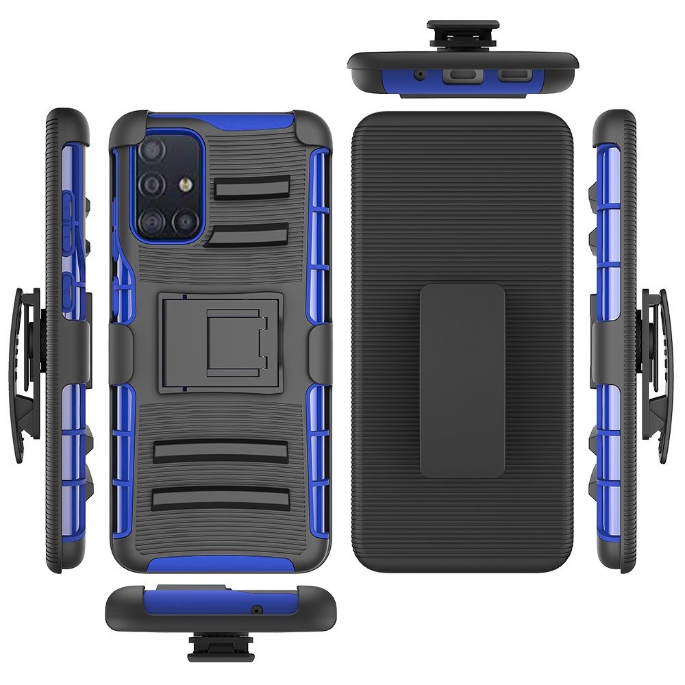 Galaxy A51 5G Rubberized Holster Clip Kickstand Case - Black/Blue (10996)