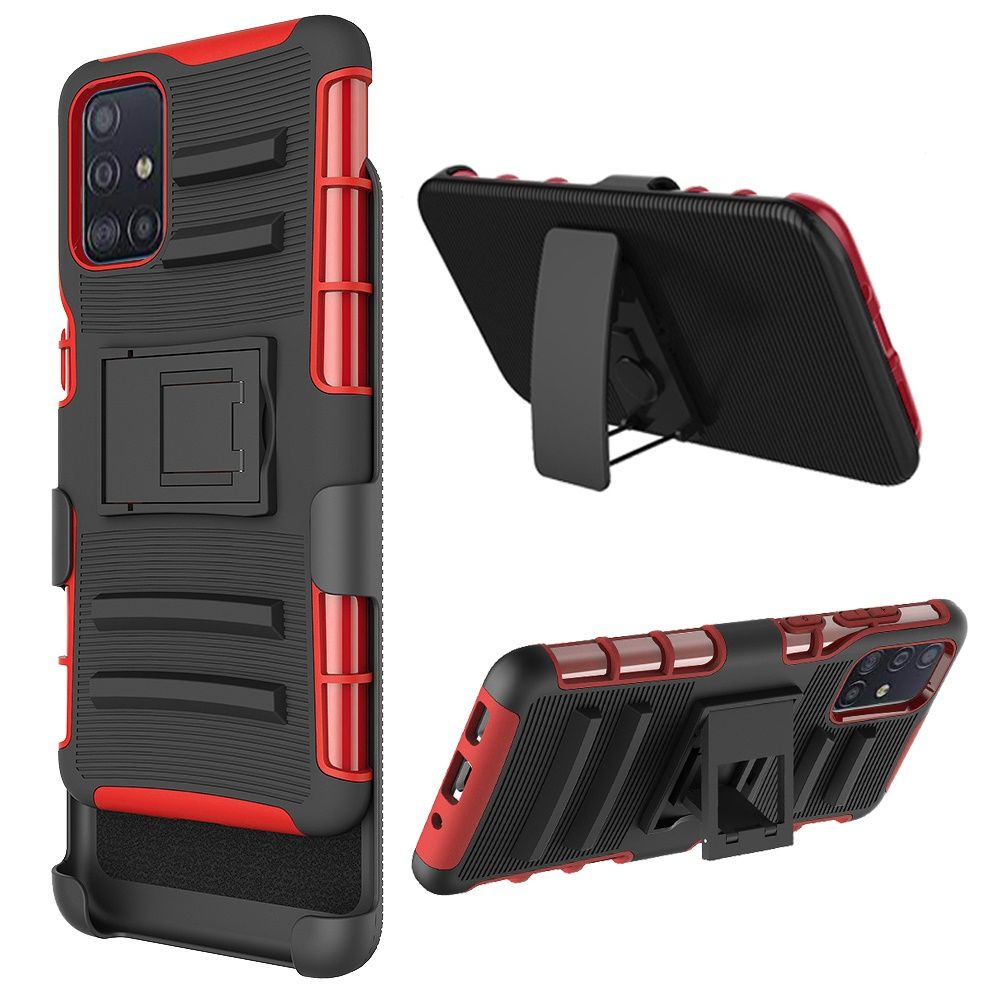 Galaxy A51 5G Rubberized Holster Clip Kickstand Case - Black/Red (10995)
