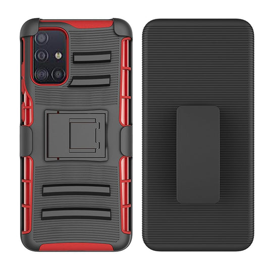 Galaxy A51 5G Rubberized Holster Clip Kickstand Case - Black/Red (10995)