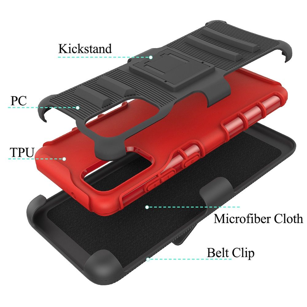 Galaxy A51 5G Rubberized Holster Clip Kickstand Case - Black/Red (10995)