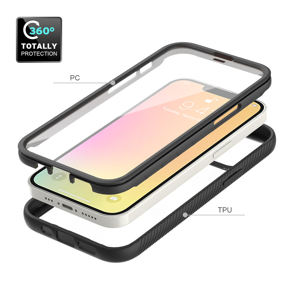 Apple iPhone 13 Pro 6.1 ShockProof Bumper Case with PET Screen Protector Case Cover - Clear/Black (1102296)