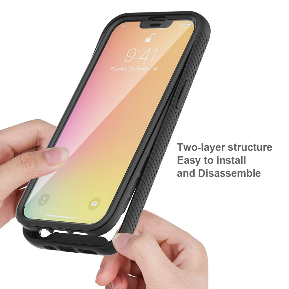 Apple iPhone 13 Pro 6.1 ShockProof Bumper Case with PET Screen Protector Case Cover - Clear/Black (1102296)