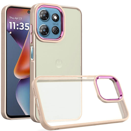 Moto G 5G 2025/2026 - G Play 2026 - Polished Oil Thick Acrylic Metal Button Hybrid Case Cover - Beige (1107543) (MSRP 59.99)