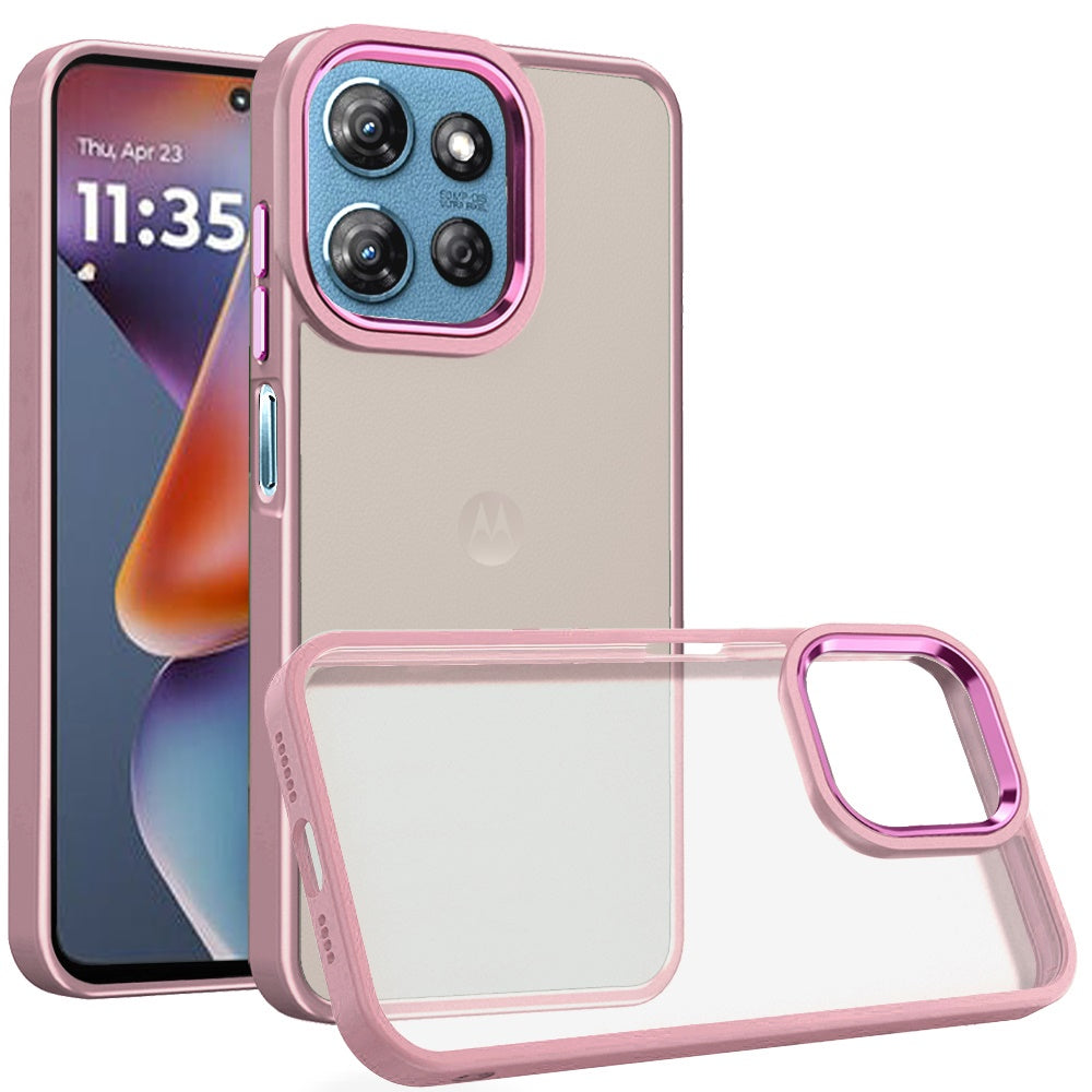 Moto G 5G 2025/2026 - G Play 2026 - Polished Oil Thick Acrylic Metal Button Hybrid Case Cover - Light Pink (1107544) (MSRP 59.99)