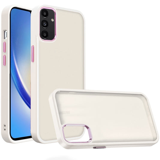 Samsung A15 5G Polished Oil Thick Acrylic Metal Button Hybrid Case Cover - Beige ( 1103366) (MSRP $49.99)