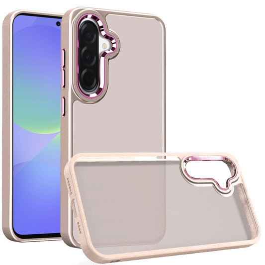 Samsung Galaxy A37 Polished Oil Thick Acrylic Metal Button Hybrid Case Cover - Beige ( 1107852) (MSRP $49.99)