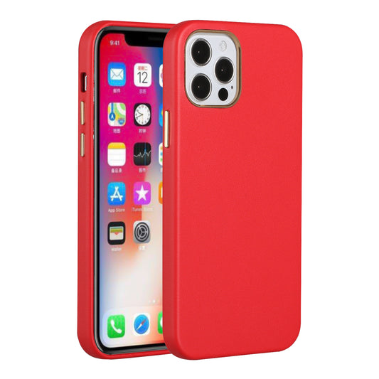 Apple iPhone 12 Pro Max 6.7 Premium Electroplated Metal Chrome PU Leather Case Cover - Red (1101336)