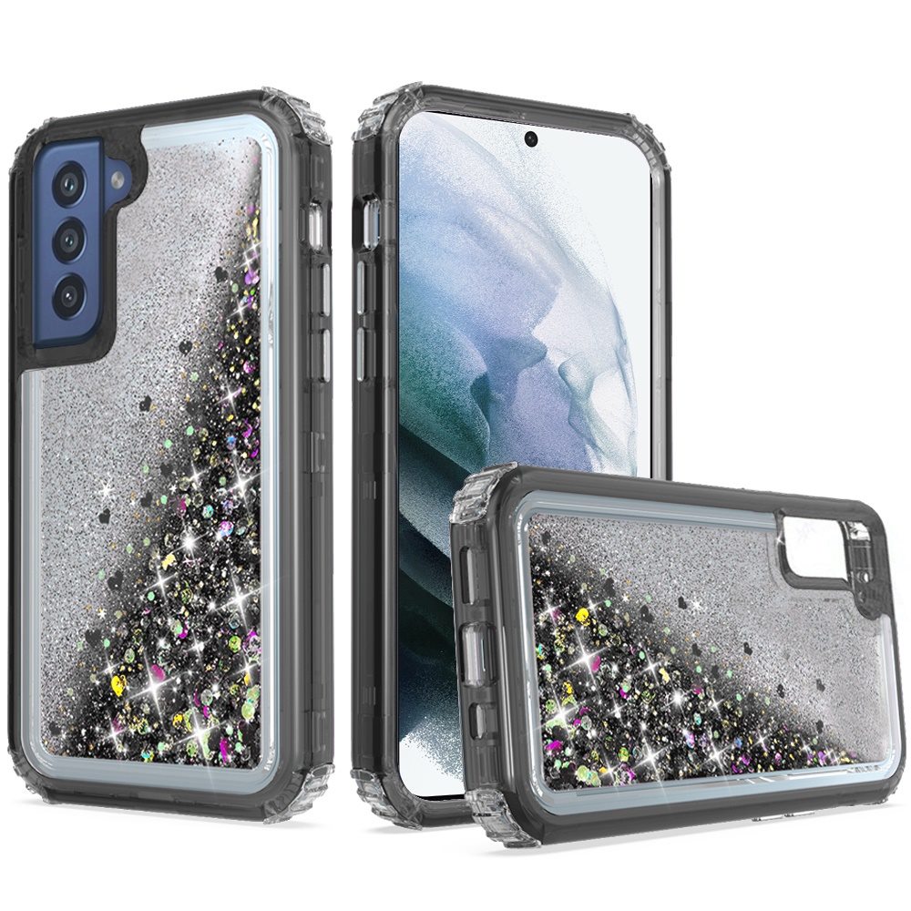 Samsung Galaxy S21 FE Premium Transparent Quicksand Glitter Case Cover - Black (1103299)