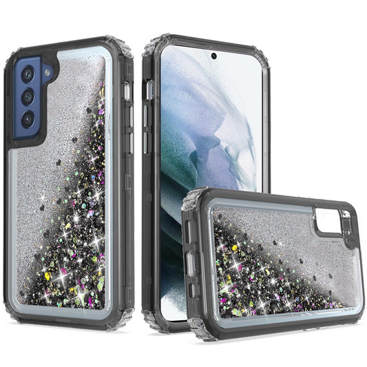 Samsung Galaxy S21 FE Premium Transparent Quicksand Glitter Case Cover - Black (1103299)