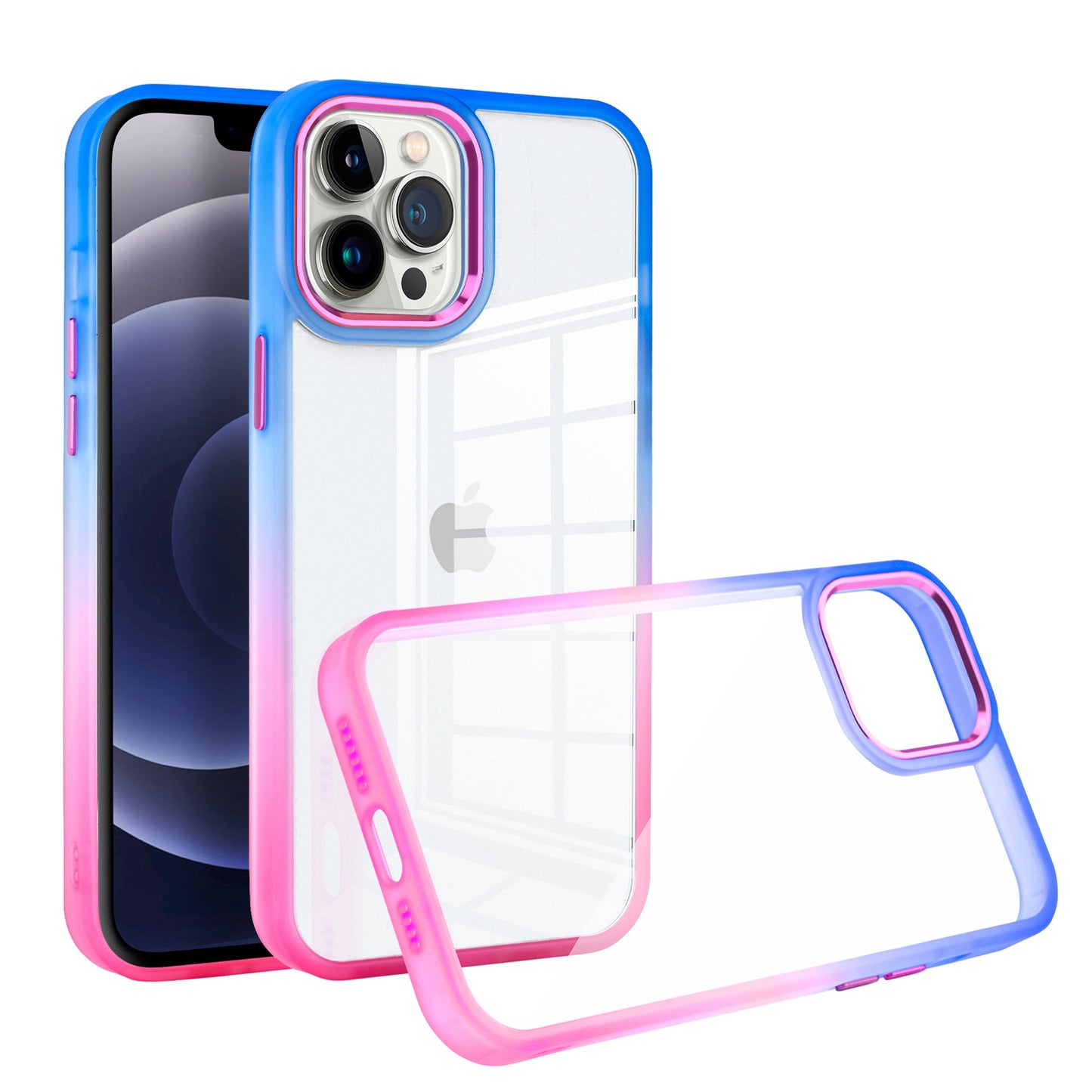 Apple iPhone 14 PRO Radiant Two Tone Transparent Thick Hybrid Case Cover - Blue/Hot Pink (1104641)