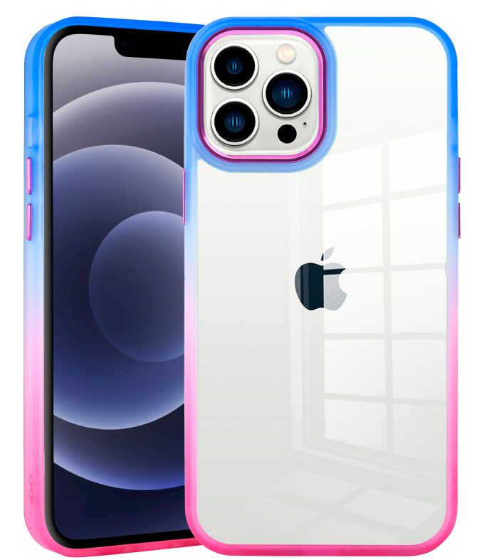 Apple iPhone 14 PRO Radiant Two Tone Transparent Thick Hybrid Case Cover - Blue/Hot Pink (1104641)
