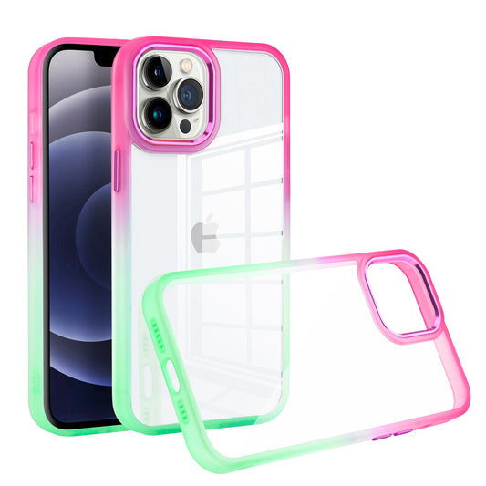 Apple iPhone 14 MAX Radiant Two Tone Transparent Thick Hybrid Case Cover - Hot Pink/Teal (1104627)