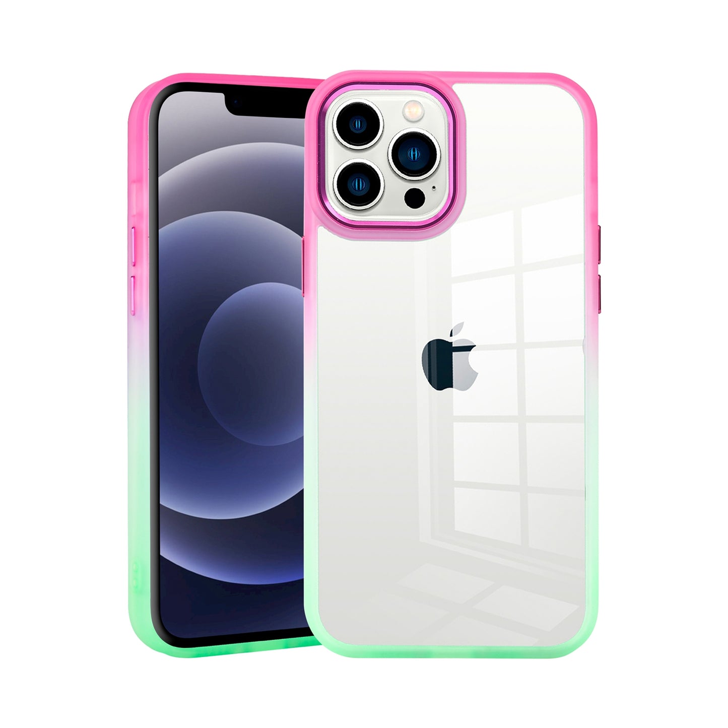 Apple iPhone 14 PRO Radiant Two Tone Transparent Thick Hybrid Case Cover - Hot Pink/Teal (1104642)