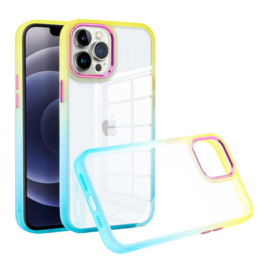 Apple iPhone 14 MAX Radiant Two Tone Transparent Thick Hybrid Case Cover - Yellow/Light Blue (1104629)