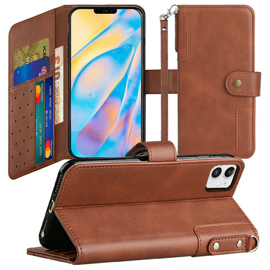 Apple iPhone 12 Mini 5.4 Retro Wallet Card Holder Case Cover - Brown (110197)