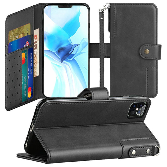Apple iPhone 12 Pro Max 6.7 Retro Wallet Card Holder Case Cover - Black (110242)