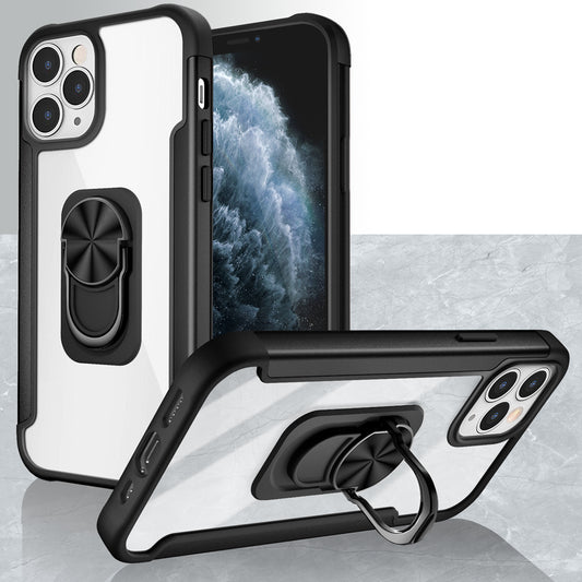 Apple iPhone 13 Pro 6.1 Aluminium Alloy Magnetic Ring Stand Hybrid Case Cover - Black (1102164)