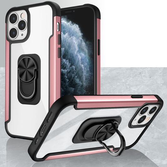 Apple iPhone 13 Pro 6.1 Aluminium Alloy Magnetic Ring Stand Hybrid Case Cover - Rose Gold (1102166)