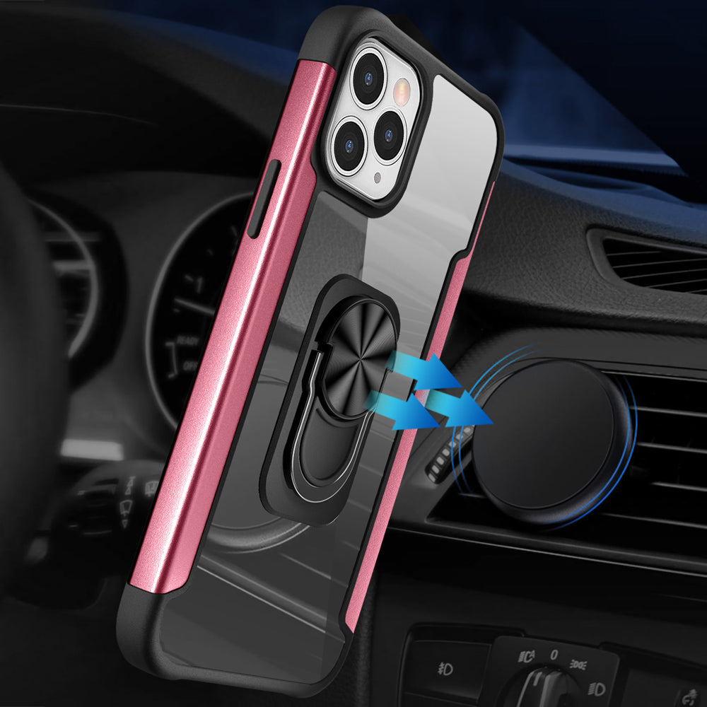 Apple iPhone 13 Pro 6.1 Aluminium Alloy Magnetic Ring Stand Hybrid Case Cover - Rose Gold (1102166)