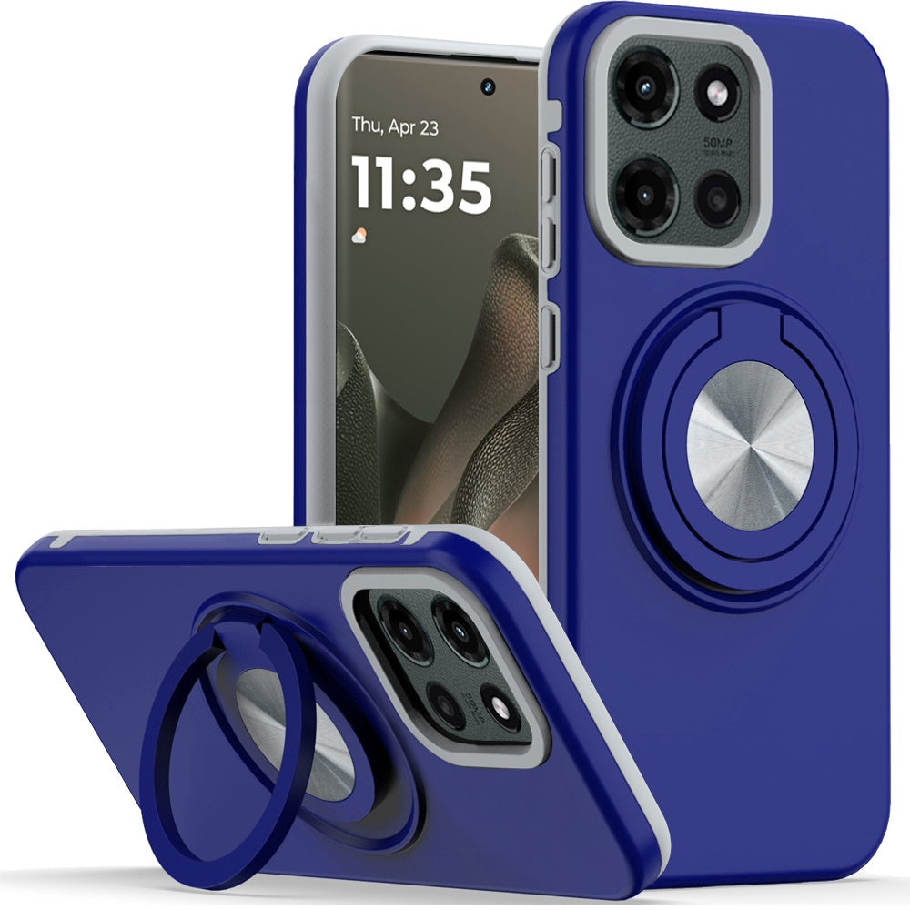 Motorola Edge 2025 Metal CD Pattern Matte Finished Hybrid with Rotational Ring [Car Mount Friendly] Case - Blue  ( 1103554) (MSRP $39.99)