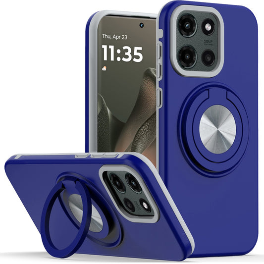 Motorola Edge 2025 Metal CD Pattern Matte Finished Hybrid with Rotational Ring [Car Mount Friendly] Case - Blue  ( 1103554) (MSRP $39.99)
