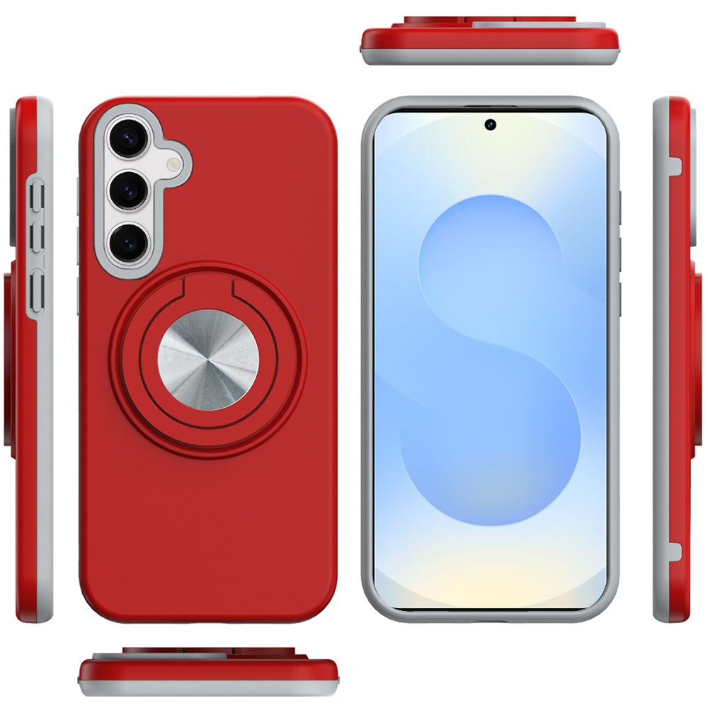 Motorola Moto G Power 5G 2025 Metal CD Pattern Matte Finished Hybrid with Rotational Ring [Car Mount Friendly] Case - Red (1102637)