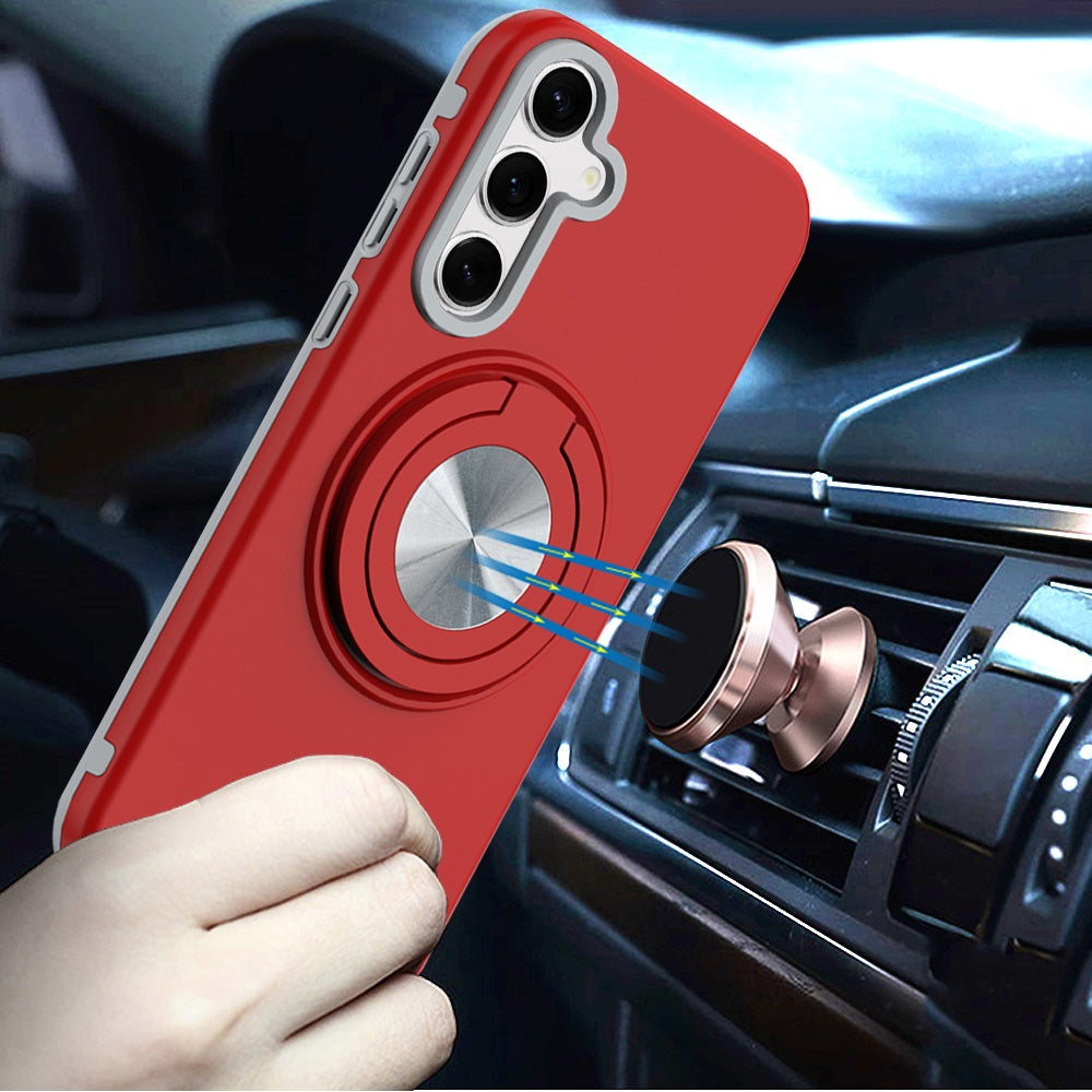 Motorola Moto G Power 5G 2025 Metal CD Pattern Matte Finished Hybrid with Rotational Ring [Car Mount Friendly] Case - Red (1102637)