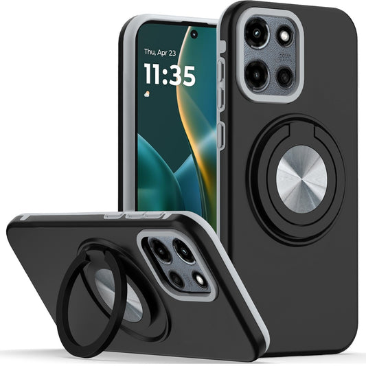 Moto G Stylus 5G 2025 Metal CD Pattern Matte Finished Hybrid with Rotational Ring [Car Mount Friendly] Case - Black  (1102848)