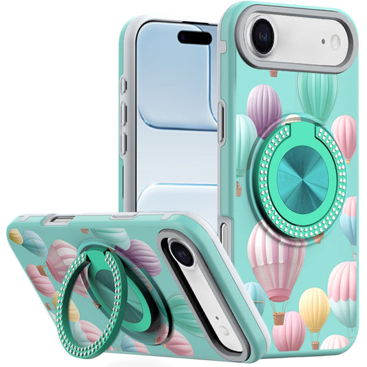 iPhone 17 Air Metal Diamond CD Pattern Design Matte Finished Hybrid with Rotational Ring [Car Mount Friendly] Case - Hot Air Balloon (1103164) (MSRP $49.99)