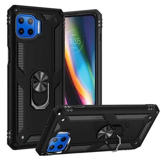 Motorola Moto One 5G, Moto G 5G Plus Magnetic Ring Kickstand Hybrid Case Cover - Black (1103504)