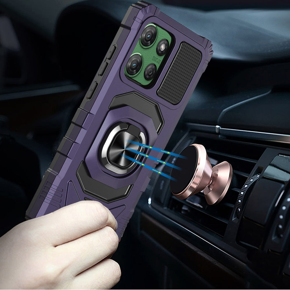 Motorola Moto G Power 5G 2025 Robotic Hybrid with Magnetic Ring Stand Case Cover - Dark Purple (1102640)
